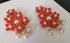 LAWRENCE VRBA HUGE CATWALK DANGLE EARRINGS FAUX CORAL PEARL GOLD PLATED ACCENTS — photo 5