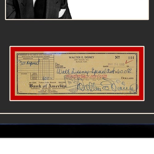 Reproducción de Walt Disney firmada cancelada cheque enmarcado exhibición - Imagen 2 de 5