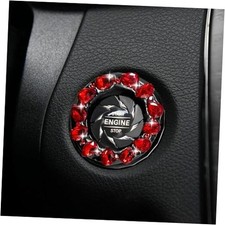 Bling Crystal Car Push Start Button Cover, Shiny Rhinestone Auto Engine Red