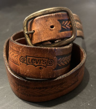 VTG 1970s Levi's Brown Genuine Leather Belt  Buckle Men's Size 34