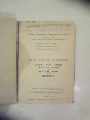 British Standard Specification for Cast Iron Pipes  No 78 1917