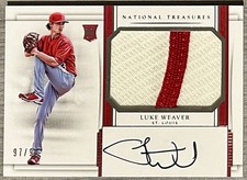 2017 Panini National Treasures Luke Weaver RPA Patch Auto #/99 Rookie #170 Card. rookie card picture