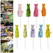 Easter Bunny Garden Stake Flocked Bunny Figurine for Balcony Patio Backyard