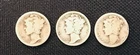 LOT #E 120   3-1925 MERCURY DIMES , 1925-P, 1925-D,  1925-S