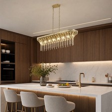 39 inch 8 Light Pendant Elegant Gold Crystal Chandelier Modern Kitchen Fixture