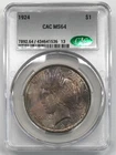 1924-P Peace Silver Dollar CAC Grading CACG MS64 *Original Toning* 1¢ Auction NR
