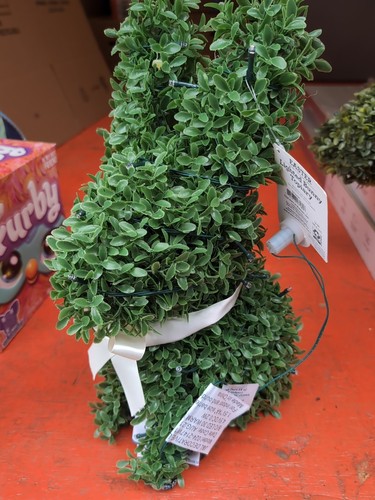 NEW Boxwood Rabbit LED Lighted Outdoor Topiary 15 in. faux greenery prelit