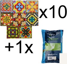 10x Set of 8 Moroccan Spanish Mosaic Wall Tile + Grout 5kg Jasmine Grout