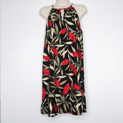 Mango Basics Womens Short Dress Size 6 Black Tropical Leaves Vacation Italy