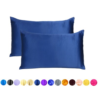 Set of 2 Silky Satin Pillowcase Pillow Case Cushion Cover Standard Queen King