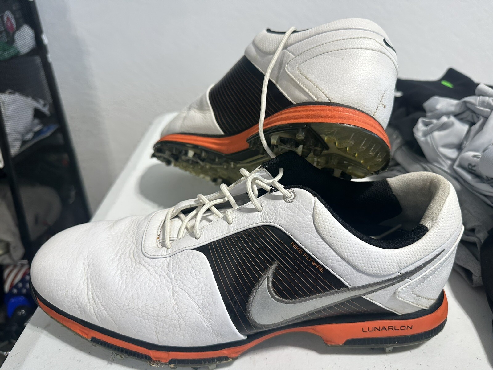 Nike Flywire Lunarlon Golf Shoes White Black Orange U… Gem