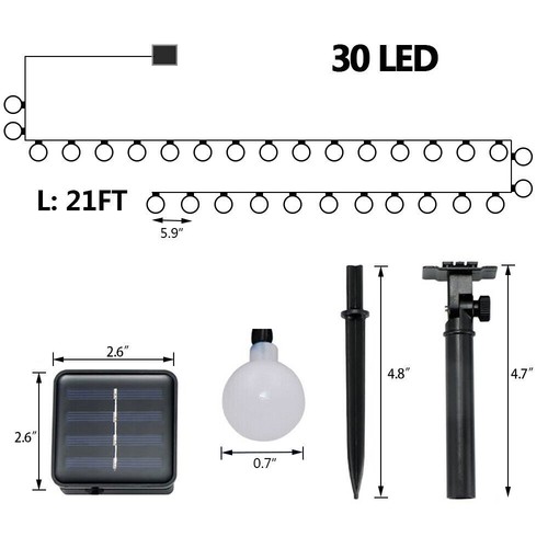 21ft 30 LED Solar String Ball Lights Outdoor Waterproof Lamp Garden Yard Decor - Bild 6 von 19