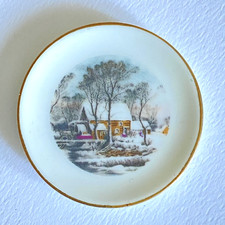 1977 Avon Small Treasures Porcelain Miniature Mill Winter Scene Dessert Plate