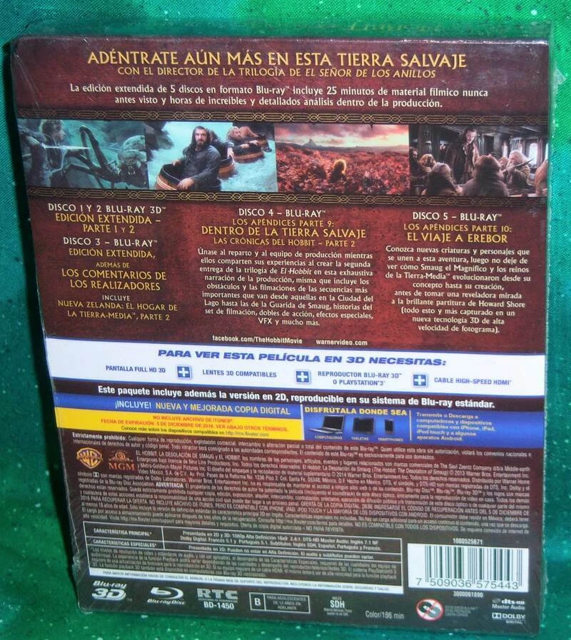NEW HOBBIT DESOLATION OF SMAUG EXTENDED EDITION 2D 3D BLU RAY MOVIE 2013 MEXICO - Image 2 of 3