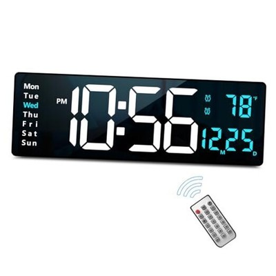 Digital Wall Clock Large Display, 16.2 Inch Large Wall Clocks, LED Digital Blue