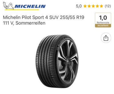 Neu!1x  Sommerreifen 255 / 55 R 19 111 V  MICHELIN PILOT SPORT 4 SUV, Testsieger