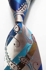 New Classic Paisley Silve Blue JACQUARD WOVEN 100% Silk Men's Tie Necktie