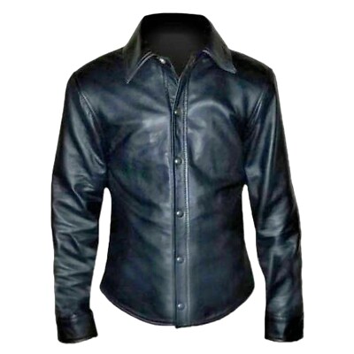 Men's Soft Leather Shirt Handmade Real Lambskin Stylish Black Casual Formal Wear