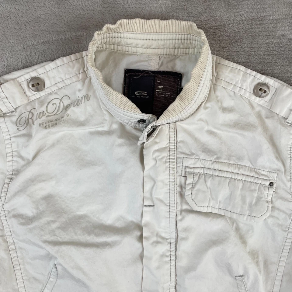 G-Star RAW Biker Jacket Women Large Ivory Full Zip Motto Long Sleeve Designer - Image 3 of 4