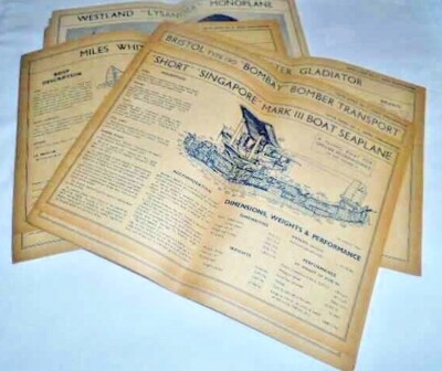 Vintage Aero Engineering Data Sheets - Choice of Aircraft - Good Condition
