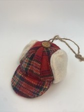 Winter Red Plaid EarFlap Hunting Mini Trapper Hat Christmas Ornament NEW