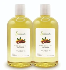 Sweet Almond Oil Cold Pressed Refined 100% Pure & Natural 24 fl oz(2 x 12 fl oz)