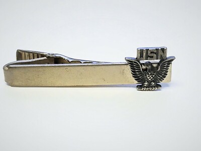 Vintage Silver Tone USN US Navy Metal Tie Bar Clip Clasp Eagle Enlisted