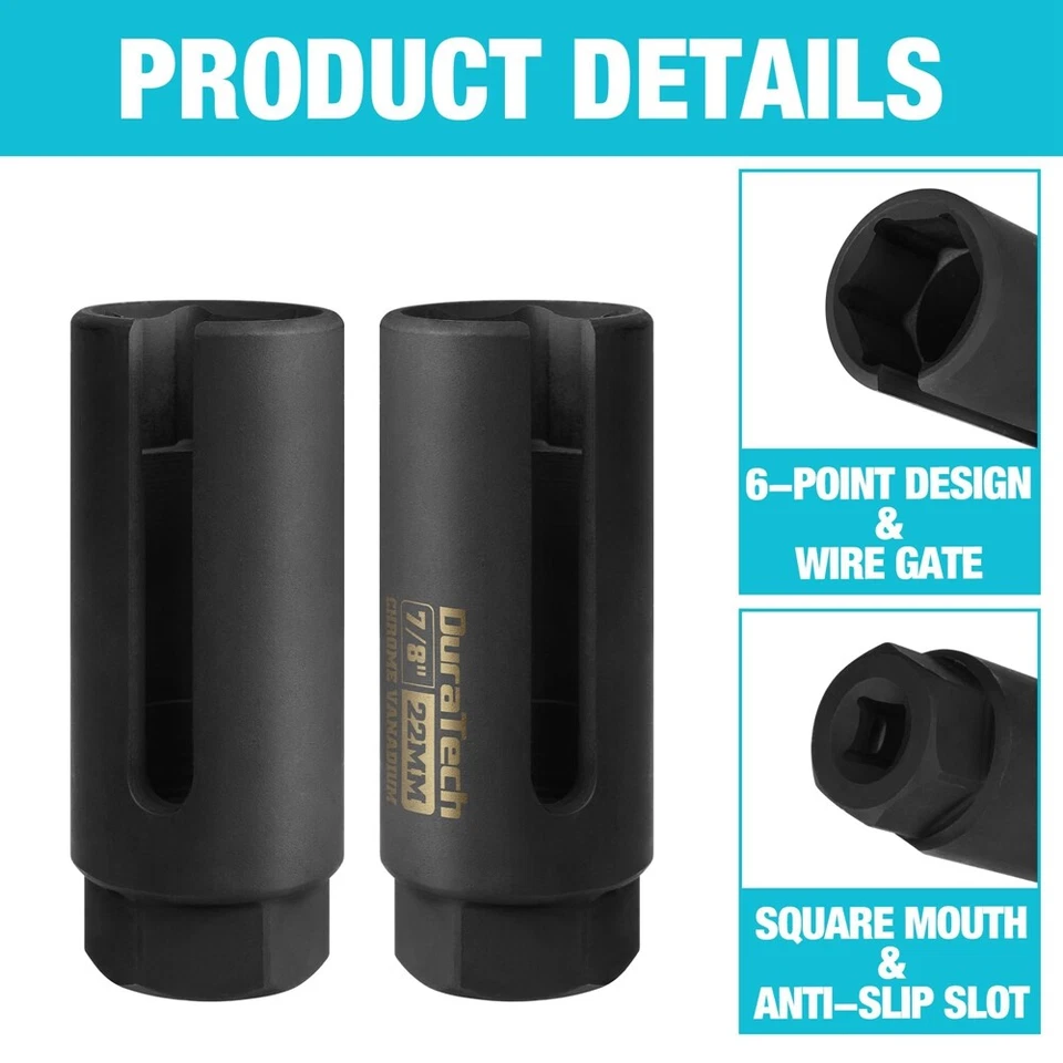 DURATECH O2 Oxygen Sensor Socket 3/8" Drive 7/8" 22mm Oxygen Sensor Remover Tool - Image 3 of 4