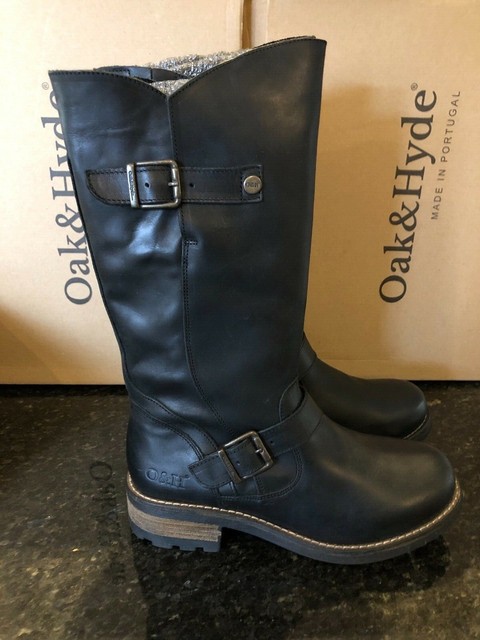 Oak /& Hyde Crest Bombain Womens Black Leather Biker Boots