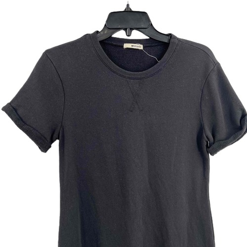 LAMade Black Short Sleeve Crew Neck Sweatshirt Dress With Pockets Knee Length - Picture 2 of 7