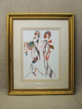 Vintage Female Portrait Fashion Illustration Framed Original Costume Design