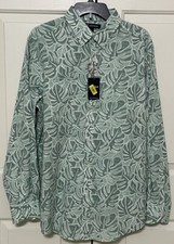 NWT Cremieux size L teal white floral long sleeve button down shirt mens 79