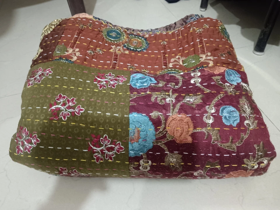 Colcha bordada pesada tiro indio tamaño king Kantha manta edredón algodón Foto 4 de 4