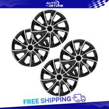 4 Pcs Black Silver 15 Hub Caps Rim Wheel Covers Kit Fits All Makes Models