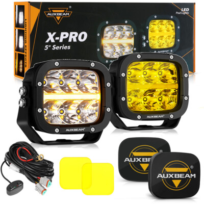 AUXBEAM 5'' LED Driving Work Pods Lights Amber White Combo Fog Lamp & Cover
