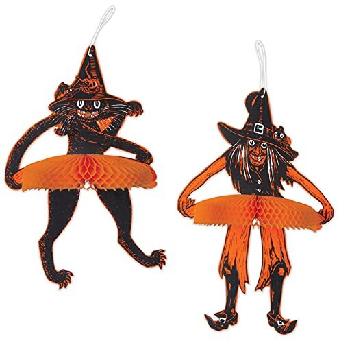 Vintage Halloween Tango Witch & Cat, 15" - 16", Black/Orange/White - Photo 4/4