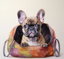 Watercolor French Bulldog in Purse Painting Art Print 8x11 inch