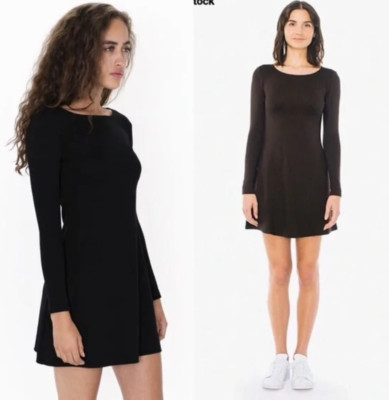 NWT American Apparel Long Sleeve Ponte Mini Dress Black A Line XS