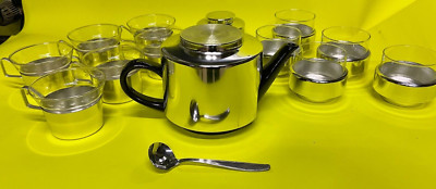 VINTAGE DESIGN Glass & Aluminum Tea Service VEB UNIMEWA 1970s SET DDR TEAPOT
