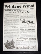 1911 OLD MAGAZINE PRINT AD, THE OLIVER PRINTYPE TYPEWRITER, THE STANDARD WRITER! thumbnail