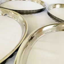 4x Original Style Ribbed Early Ford Wheel Trim Rings/ Beauty Rings- Pol S/S- 15"