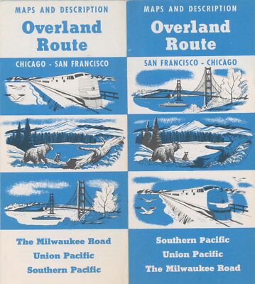 1956 Overland Route Eisenbahn Karten Beschreibung Broschüre Milwaukee UP SP Zug RR