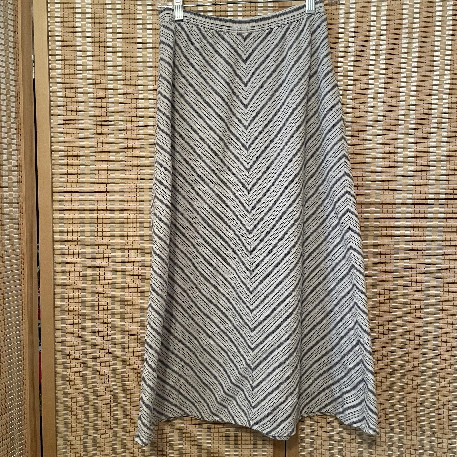 For Cynthia Womens M Linen A-Line Skirt Blend Chevron Stripe Office Resort