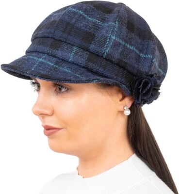 Newsboy Hat for Women's Made in Ireland, Panel Wool Cap, One-Size