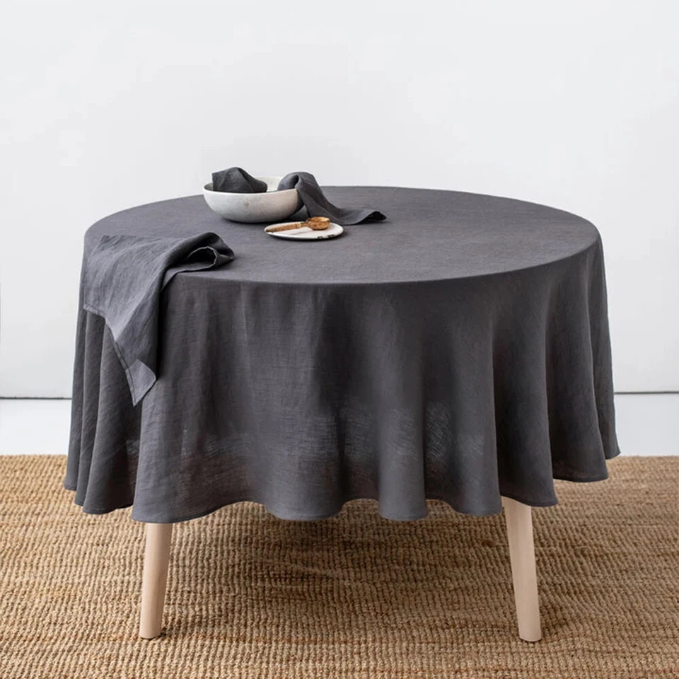 100% Pure Linen Solid Color Round Table Cover,Natural Fabric Tablecloth Decor - Image 2 of 4