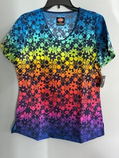 Dickies Scrub Top Medium Rainbow Color, Bright, Peace, Flowers New With Tags