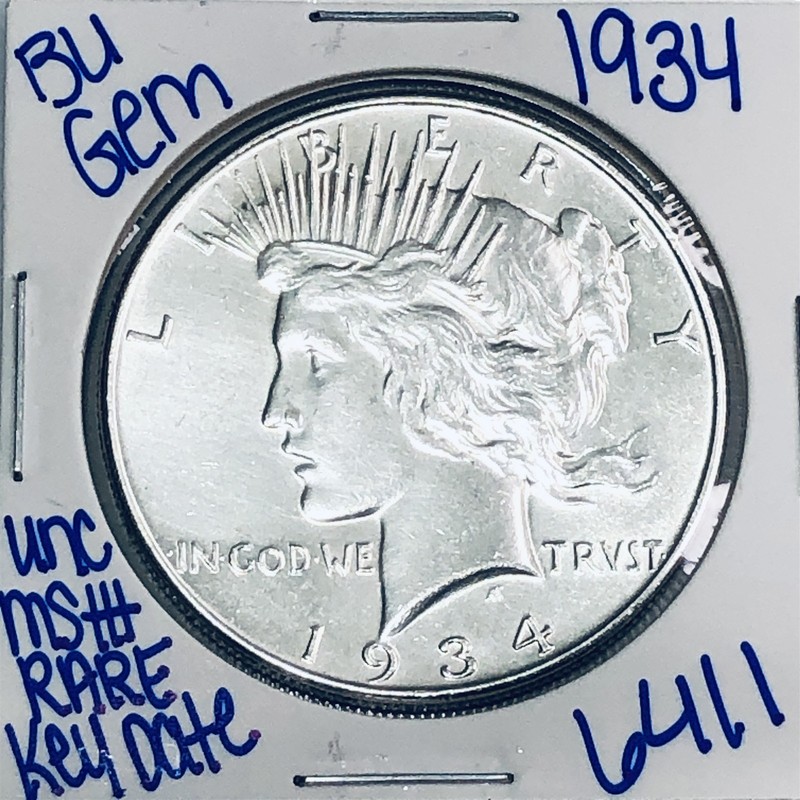 1934 P BU UNCIRCULATED SILVER PEACE DOLLAR AUTHENTIC U.S.MINT RARE KEY DATE 6411
