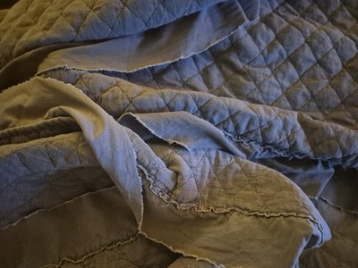 JML Set Of 3 Blanket Light Weight KIng Gray Quilt 2- Shams Ruffled Edging 