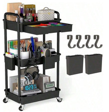 Slim Rolling Storage Cart - 3 Tier Utility Organizer with Mobile Shelves