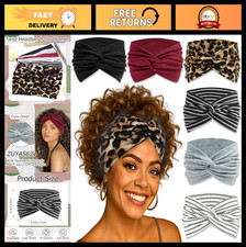 6 Pack Boho Wide Twist Headbands for Women - Stretchy Knotted Turban Hair Wraps,